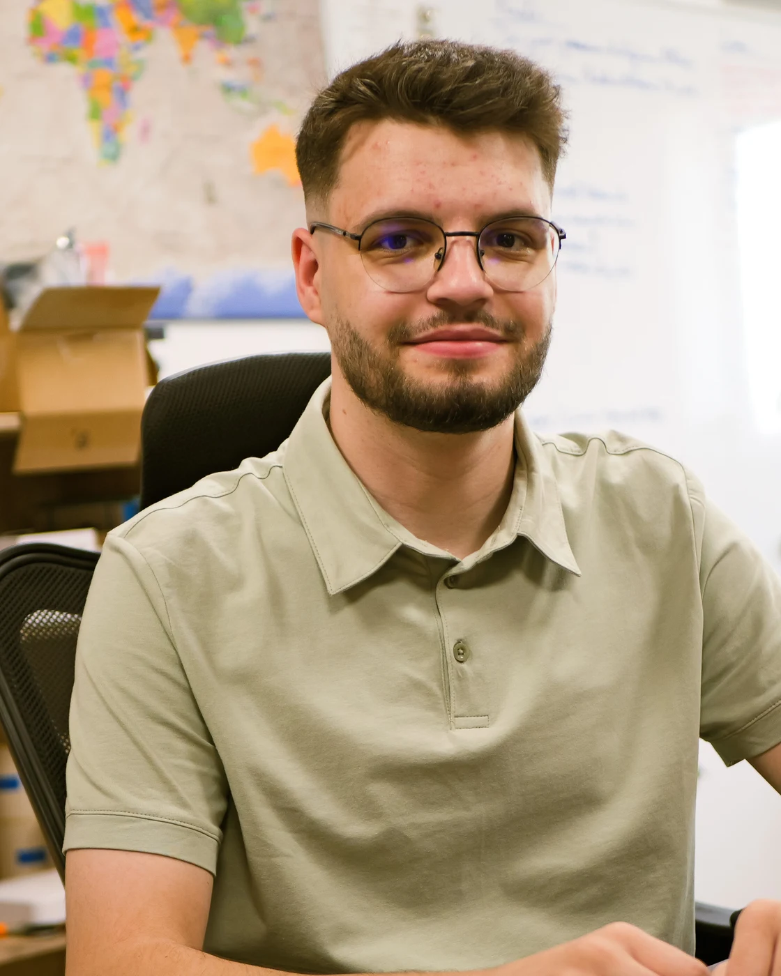 Laur, the developer behind Bright Pages, at his desk.